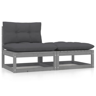 Dealsmate  2 Piece Garden Lounge Set with Cushions Grey Solid Pinewood
