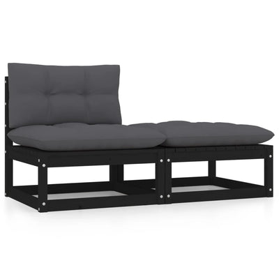 Dealsmate  2 Piece Garden Lounge Set with Cushions Black Solid Pinewood