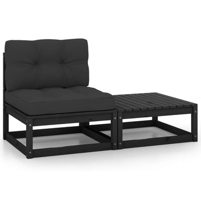 Dealsmate  2 Piece Garden Lounge Set with Cushions Black Solid Pinewood