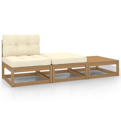 Dealsmate  3 Piece Garden Lounge Set with Cushions Honey Brown Pinewood