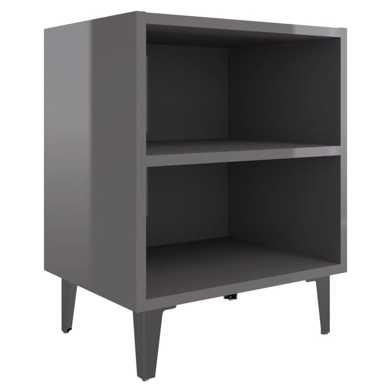 Dealsmate  Bed Cabinet with Metal Legs High Gloss Grey 40x30x50 cm