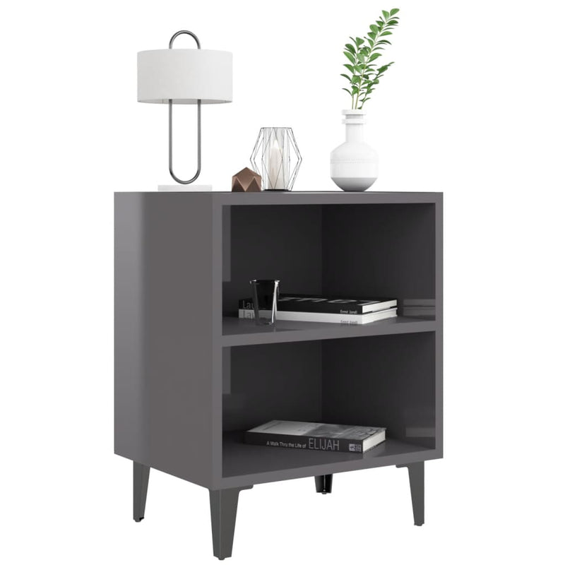 Dealsmate  Bed Cabinet with Metal Legs High Gloss Grey 40x30x50 cm