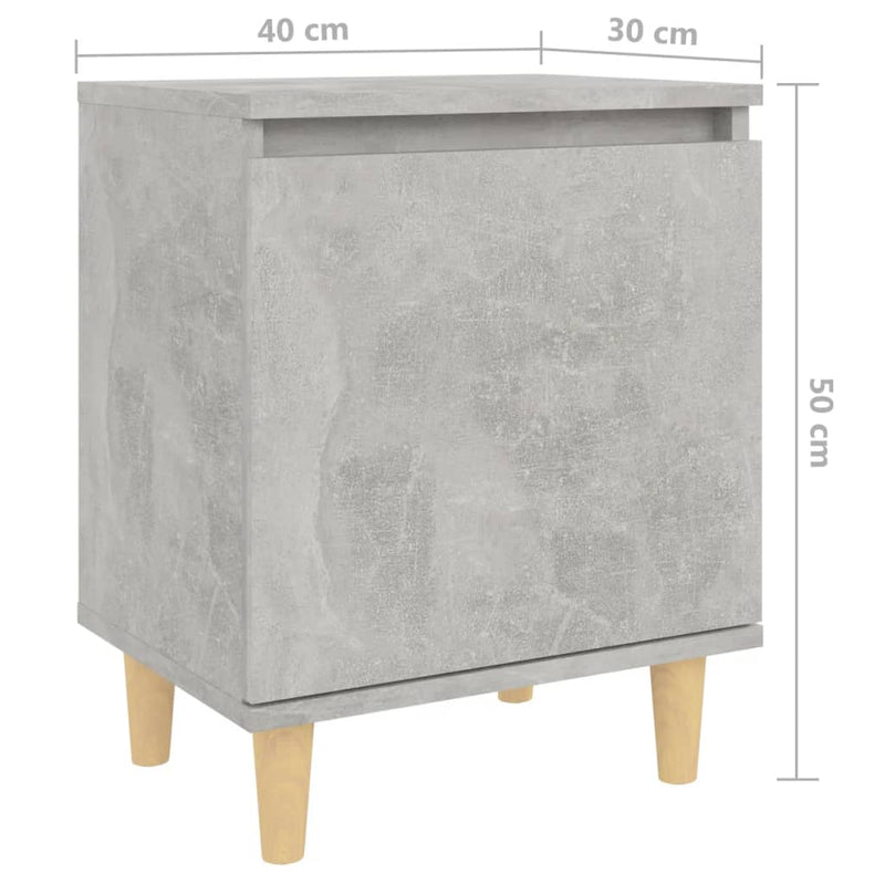 Dealsmate  Bed Cabinets with Solid Wood Legs 2pcs Concrete Grey 40x30x50cm