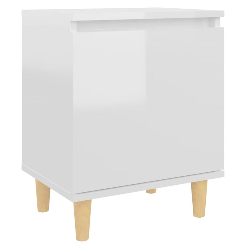 Dealsmate  Bed Cabinet  with Solid Wood Legs High Gloss White 40x30x50cm