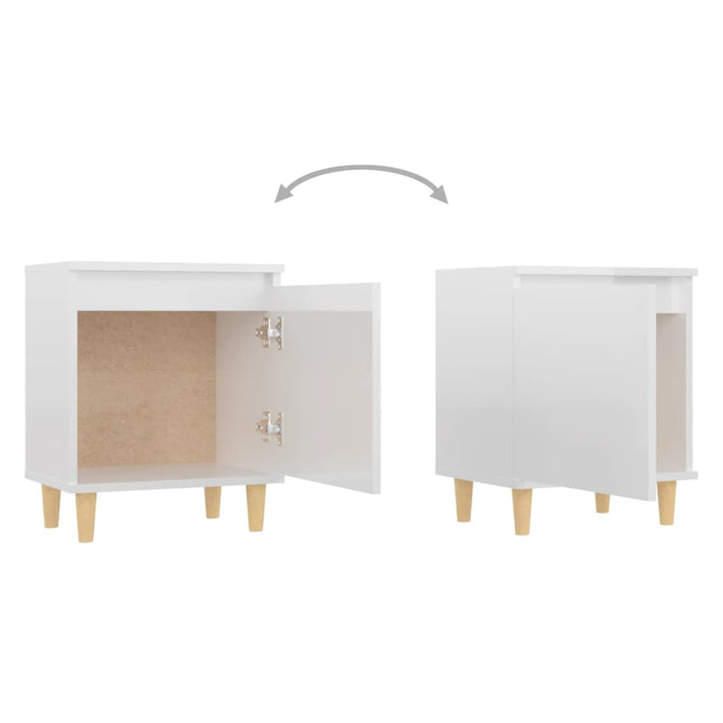 Dealsmate  Bed Cabinet  with Solid Wood Legs High Gloss White 40x30x50cm