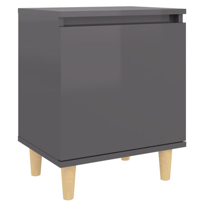 Dealsmate  Bed Cabinet with Solid Wood Legs High Gloss Grey 40x30x50 cm