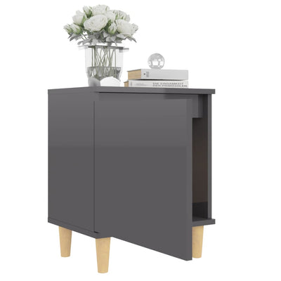 Dealsmate  Bed Cabinet with Solid Wood Legs High Gloss Grey 40x30x50 cm