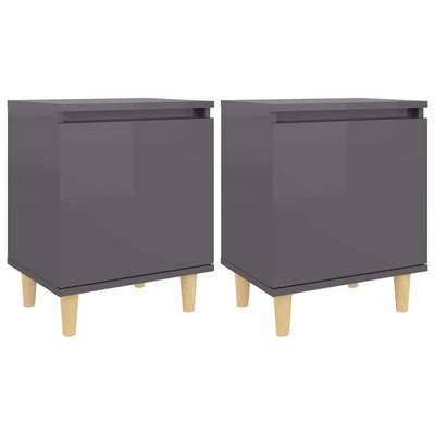 Dealsmate  Bed Cabinets Solid Wood Legs 2 pcs High Gloss Grey 40x30x50 cm