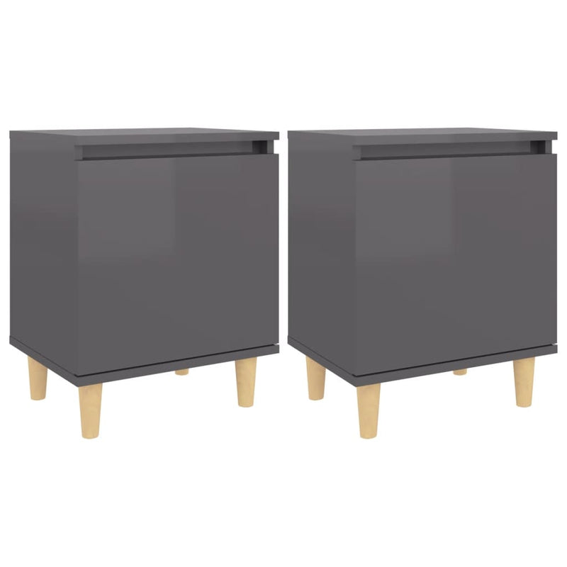 Dealsmate  Bed Cabinets Solid Wood Legs 2 pcs High Gloss Grey 40x30x50 cm