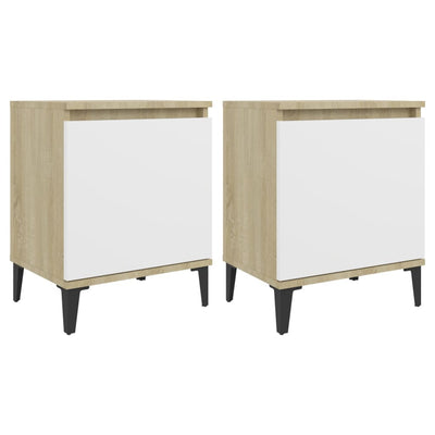 Dealsmate  Bed Cabinets Metal Legs 2 pcs Sonoma Oak and White 40x30x50 cm