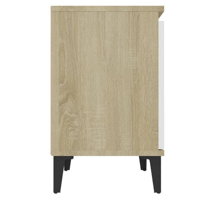 Dealsmate  Bed Cabinets Metal Legs 2 pcs Sonoma Oak and White 40x30x50 cm