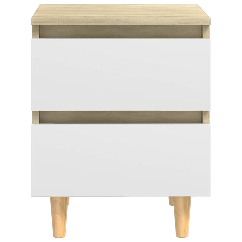 Dealsmate  Bed Cabinet & Solid Pinewood Legs White & Sonoma Oak 40x35x50cm