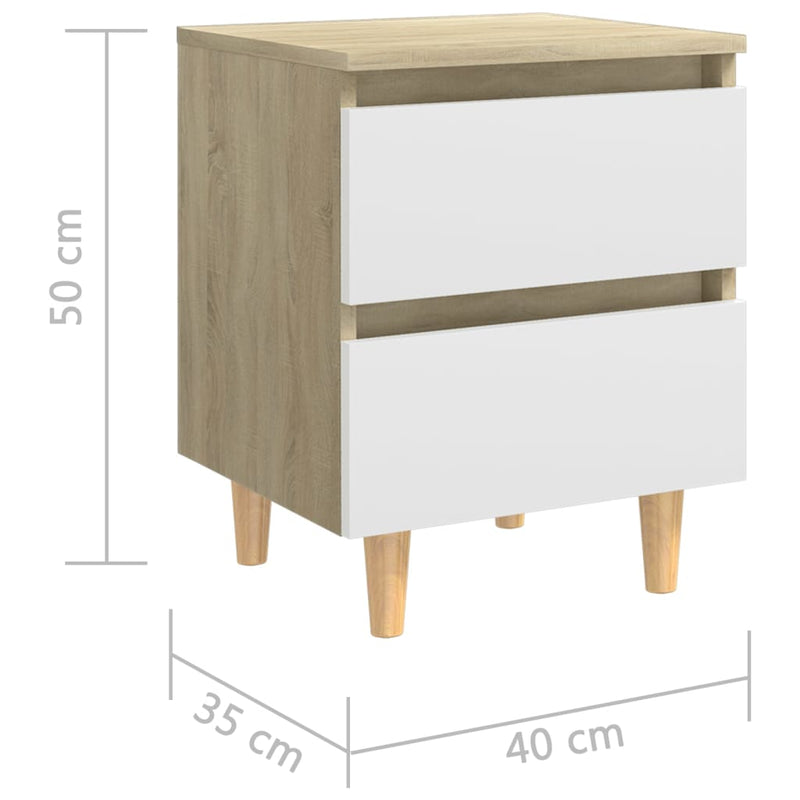 Dealsmate  Bed Cabinet & Solid Pinewood Legs White & Sonoma Oak 40x35x50cm