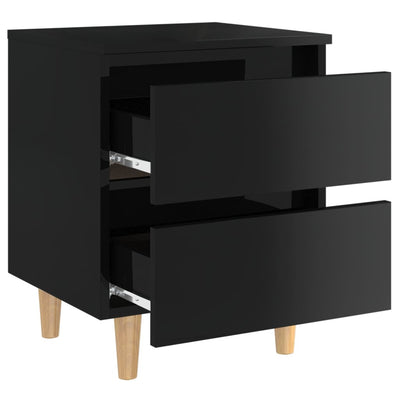 Dealsmate  Bed Cabinets & Pinewood Legs 2 pcs High Gloss Black 40x35x50cm