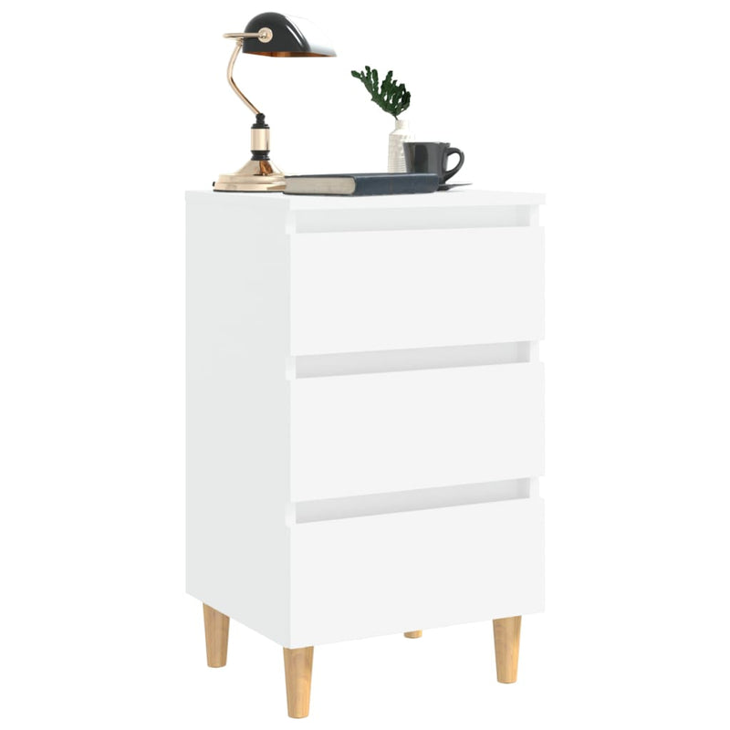 Dealsmate  Bed Cabinet with Solid Wood Legs White 40x35x69 cm