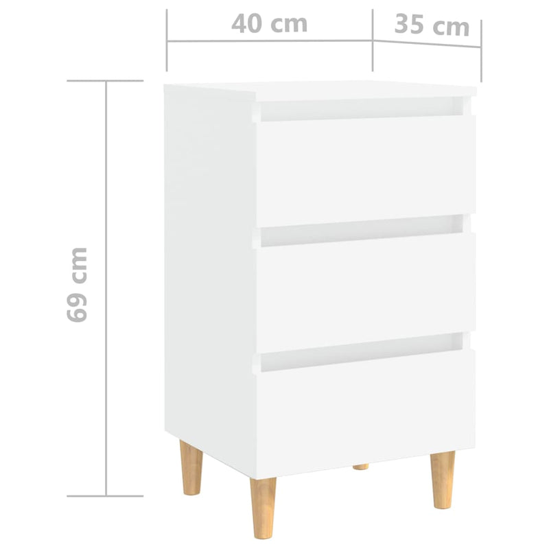 Dealsmate  Bed Cabinet with Solid Wood Legs White 40x35x69 cm