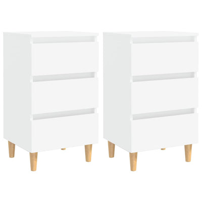 Dealsmate  Bed Cabinets with Solid Wood Legs 2 pcs White 40x35x69 cm