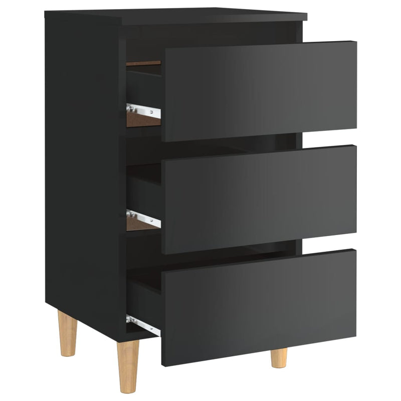 Dealsmate  Bed Cabinet with Solid Wood Legs High Gloss Black 40x35x69 cm