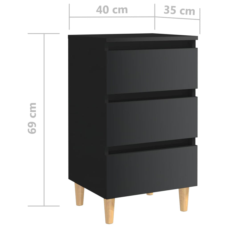 Dealsmate  Bed Cabinet with Solid Wood Legs High Gloss Black 40x35x69 cm