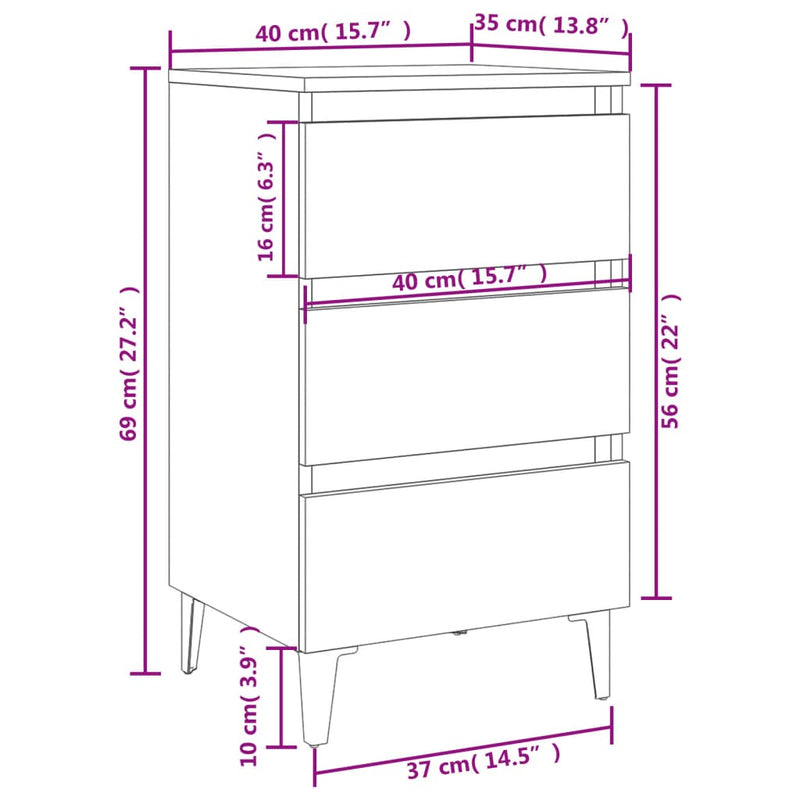 Dealsmate  Bed Cabinet with Metal Legs White 40x35x69 cm