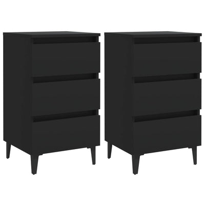 Dealsmate  Bed Cabinet with Metal Legs 2 pcs Black 40x35x69 cm