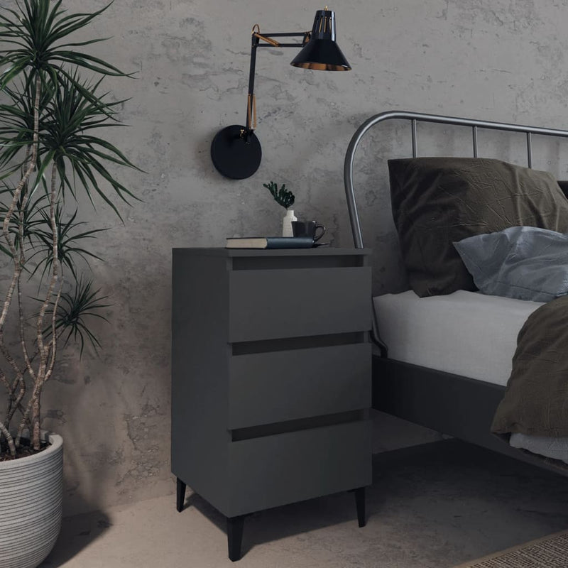 Dealsmate  Bed Cabinet with Metal Legs Grey 40x35x69 cm