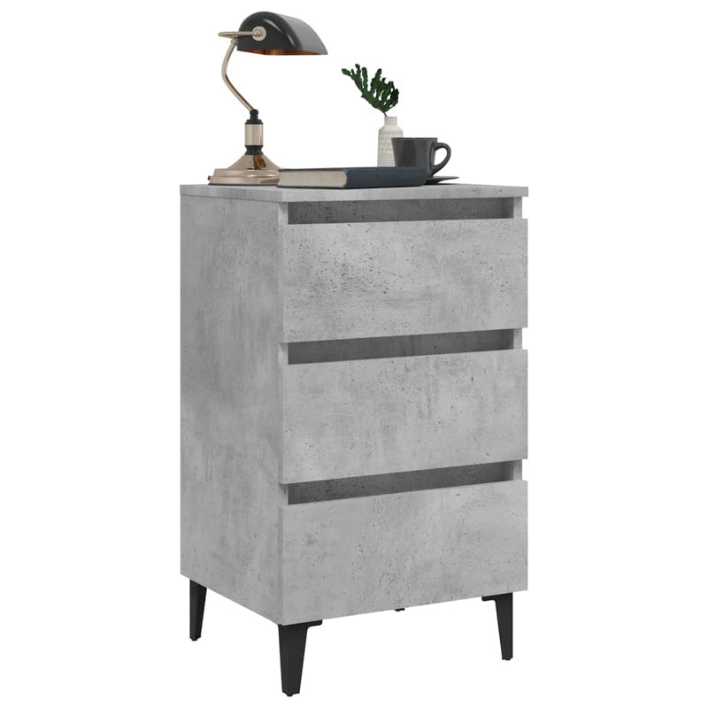 Dealsmate  Bed Cabinet with Metal Legs 2 pcs Concrete Grey 40x35x69 cm