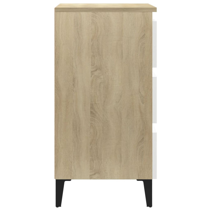 Dealsmate  Bed Cabinet with Metal Legs White and Sonoma Oak 40x35x69 cm