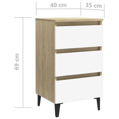 Dealsmate  Bed Cabinet with Metal Legs White and Sonoma Oak 40x35x69 cm