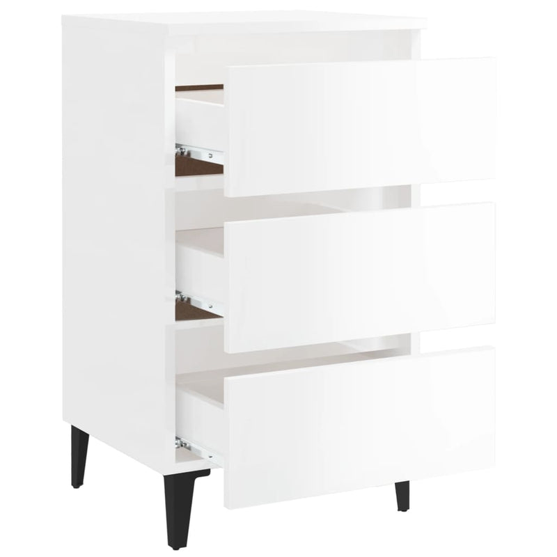 Dealsmate  Bed Cabinet with Metal Legs High Gloss White 40x35x69 cm