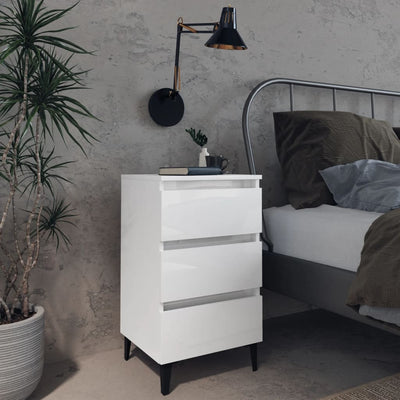 Dealsmate  Bed Cabinet with Metal Legs High Gloss White 40x35x69 cm