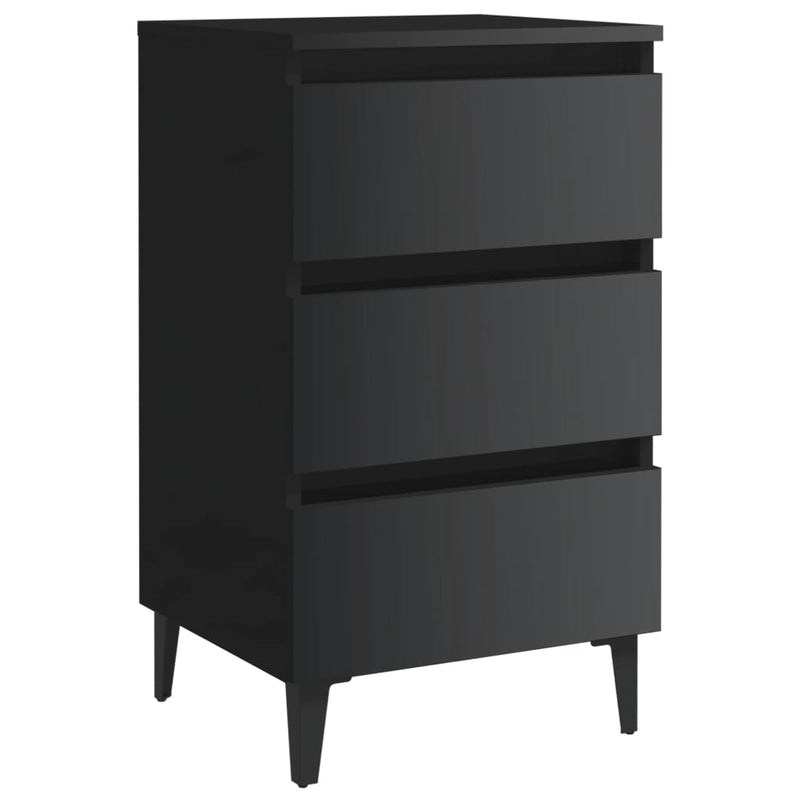 Dealsmate  Bed Cabinet with Metal Legs High Gloss Black 40x35x69 cm