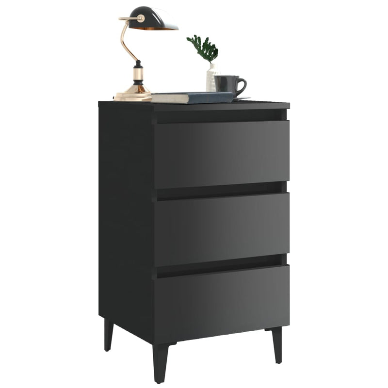 Dealsmate  Bed Cabinet with Metal Legs High Gloss Black 40x35x69 cm