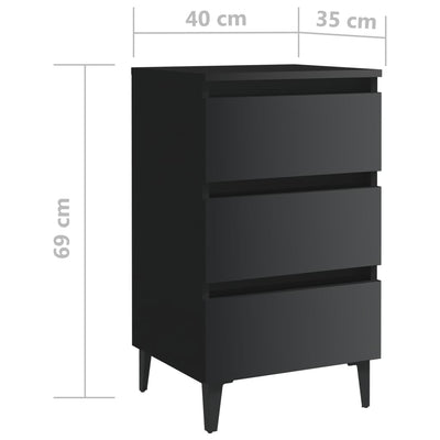 Dealsmate  Bed Cabinet with Metal Legs 2 pcs High Gloss Black 40x35x69 cm