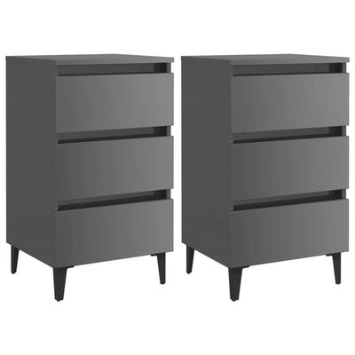 Dealsmate  Bed Cabinet with Metal Legs 2 pcs High Gloss Grey 40x35x69 cm