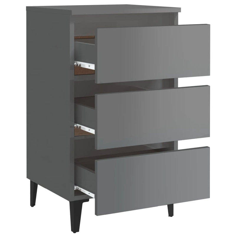 Dealsmate  Bed Cabinet with Metal Legs 2 pcs High Gloss Grey 40x35x69 cm