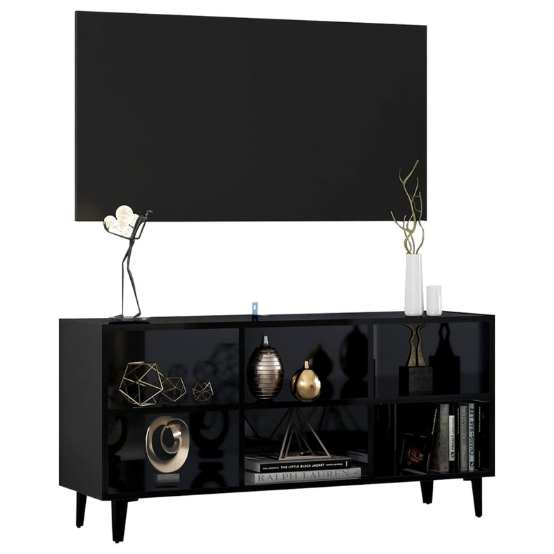 Dealsmate  TV Cabinet with Metal Legs High Gloss Black 103.5x30x50 cm