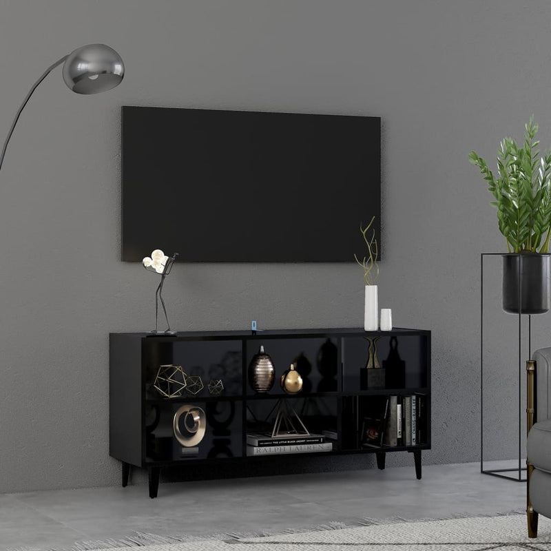 Dealsmate  TV Cabinet with Metal Legs High Gloss Black 103.5x30x50 cm