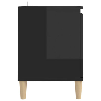 Dealsmate  TV Cabinet & Solid Wood Legs High Gloss Black 103.5x35x50 cm