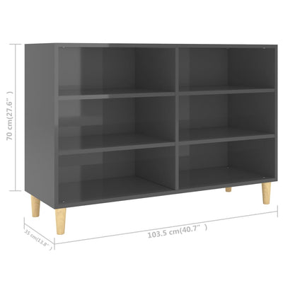 Dealsmate  Sideboard High Gloss Grey 103.5x35x70 cm Engineered Wood