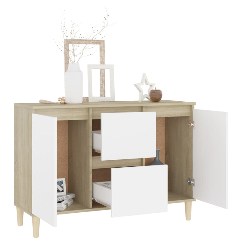 Dealsmate  Sideboard White and Sonoma Oak 103.5x35x70 cm Chipboard