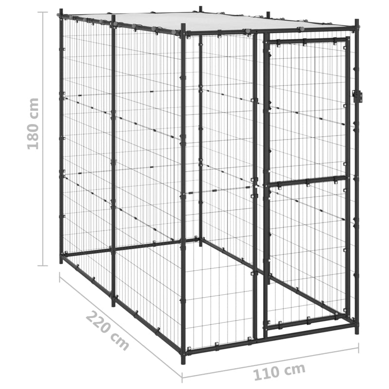 Dealsmate  Outdoor Dog Kennel Steel with Roof 110x220x180 cm