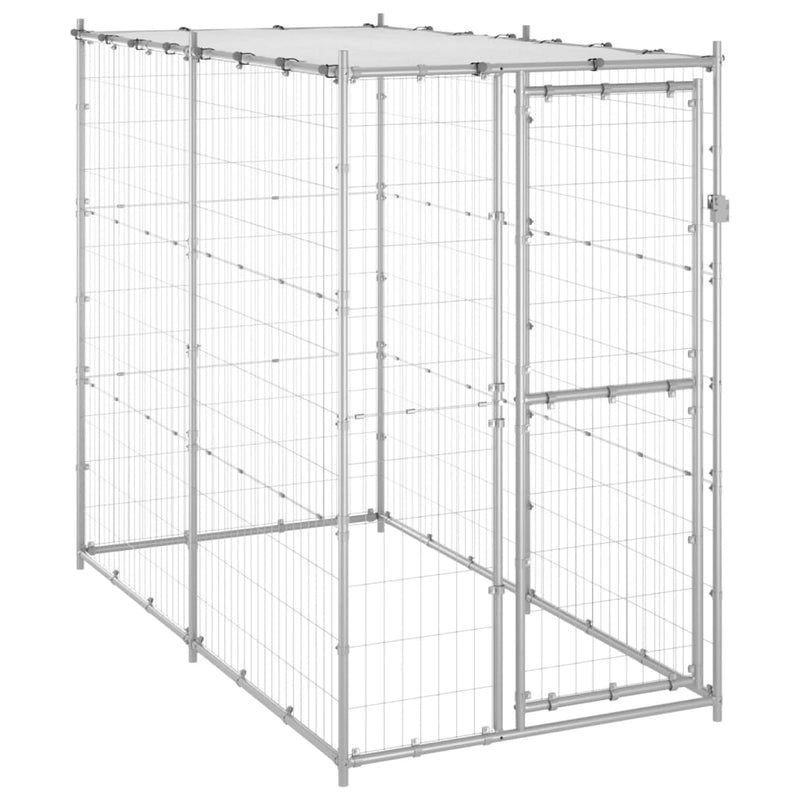 Dealsmate  Outdoor Dog Kennel Galvanised Steel with Roof 110x220x180 cm