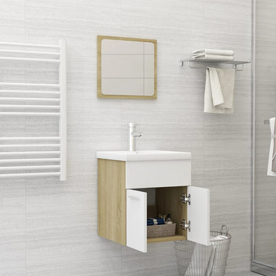 Dealsmate  Bathroom Furniture Set White and Sonoma Oak Engineered Wood
