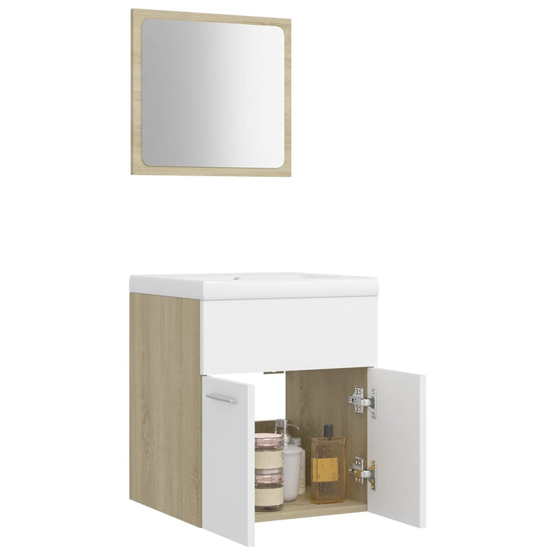 Dealsmate  Bathroom Furniture Set White and Sonoma Oak Engineered Wood