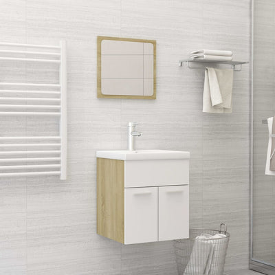Dealsmate  Bathroom Furniture Set White and Sonoma Oak Engineered Wood