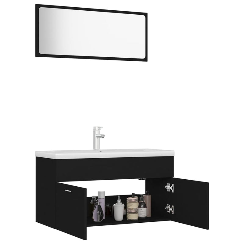 Dealsmate  Bathroom Furniture Set Black Engineered Wood