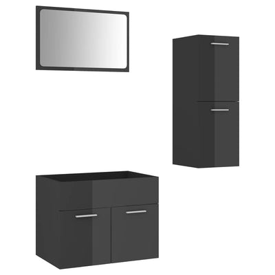 Dealsmate  Bathroom Furniture Set High Gloss Grey Engineered Wood