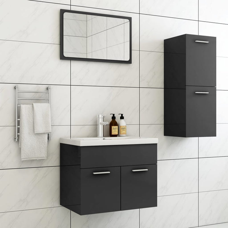 Dealsmate  Bathroom Furniture Set High Gloss Grey Engineered Wood
