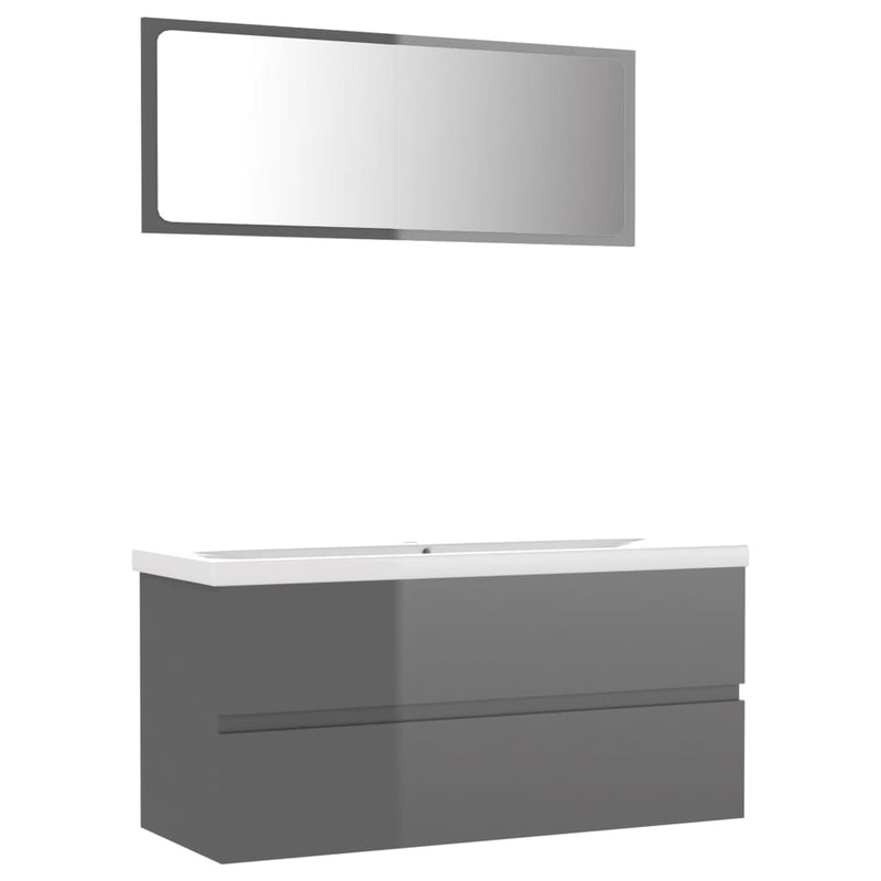Dealsmate  Bathroom Furniture Set High Gloss Grey Engineered Wood